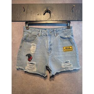 Angel Kiss High-rise cut off distressed patched denim shorts 11